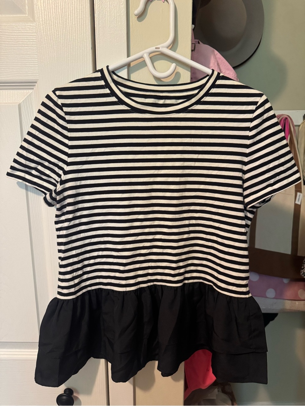 Kate Spade Black & White Striped Peplum Tee